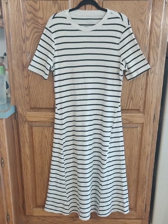 Time and Tru Dresses & Skirts - Time & Tru NWT Seamed Midi Dress Cotton Size Large 12/14 Grey Black Stripes Chic